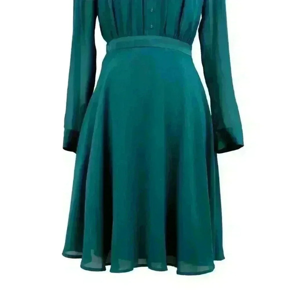Modcloth Green Pleated Button Front A-Line Chiffon Knee Length Dress Size Small - Picture 6 of 8